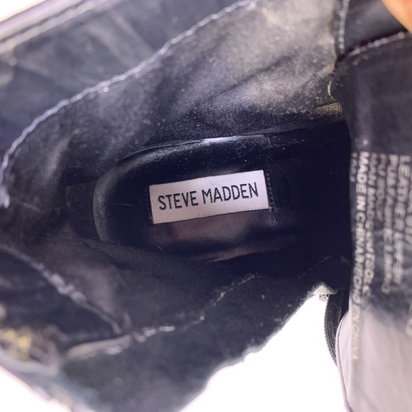 Steve Madden Recharge Leather Boots Womens Sz 6 Black Buckle Moto Studded Bootie - Picture 14 of 16